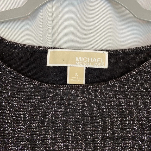Michael Michael Kors Women’s Small Crewneck Shimmer Sliver Black Top - Picture 3 of 6